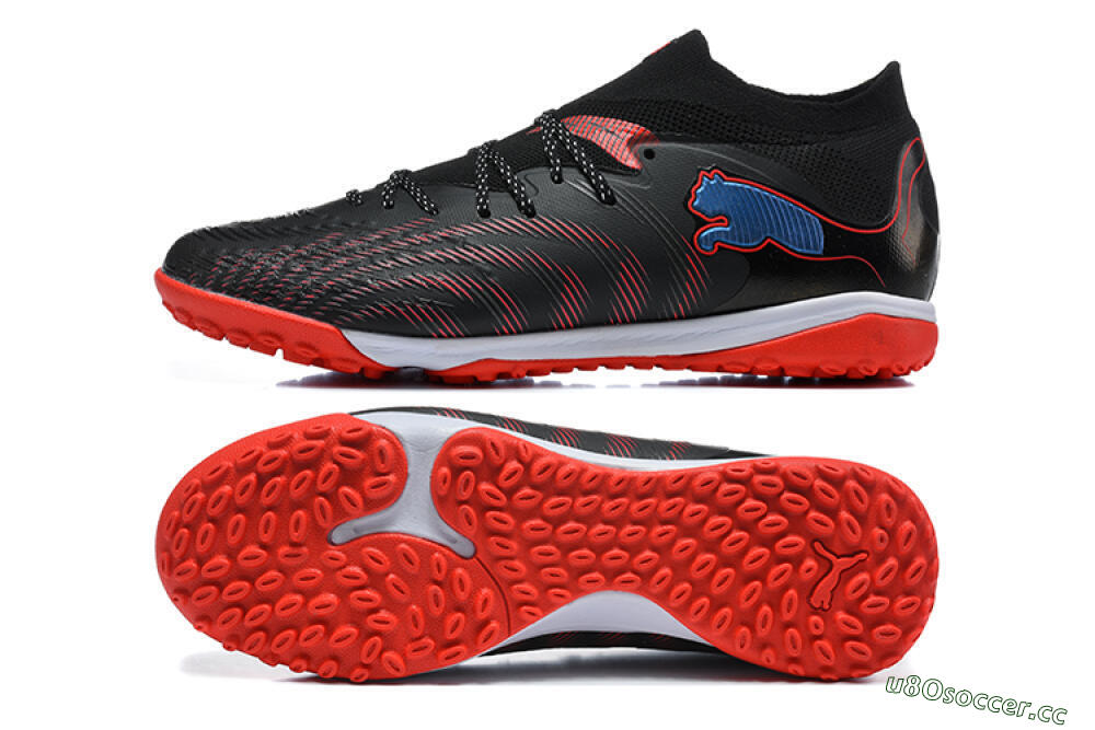 Men's Puma Future 8 Ultimate TF Artificial Turf Low-Tops Football Shoes - Black/Fiery Red/Blue Blaze 1