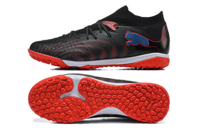 Men's Puma Future 8 Ultimate TF Artificial Turf Low-Tops Football Shoes - Black/Fiery Red/Blue Blaze