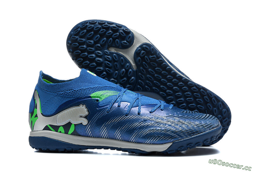 Men's Puma Future 8 Ultimate TF Artificial Turf Low-Tops Football Shoes - Blue/Electric Blue/Frosty Green 2