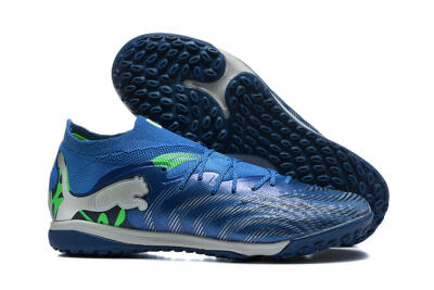 Men's Puma Future 8 Ultimate TF Artificial Turf Low-Tops Football Shoes - Blue/Electric Blue/Frosty Green