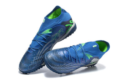 Men's Puma Future 8 Ultimate TF Artificial Turf Low-Tops Football Shoes - Blue/Electric Blue/Frosty Green