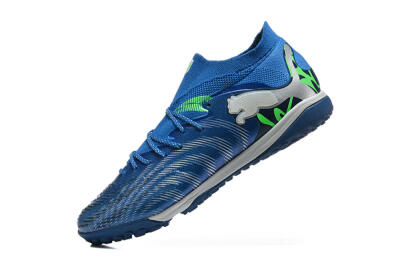 Men's Puma Future 8 Ultimate TF Artificial Turf Low-Tops Football Shoes - Blue/Electric Blue/Frosty Green