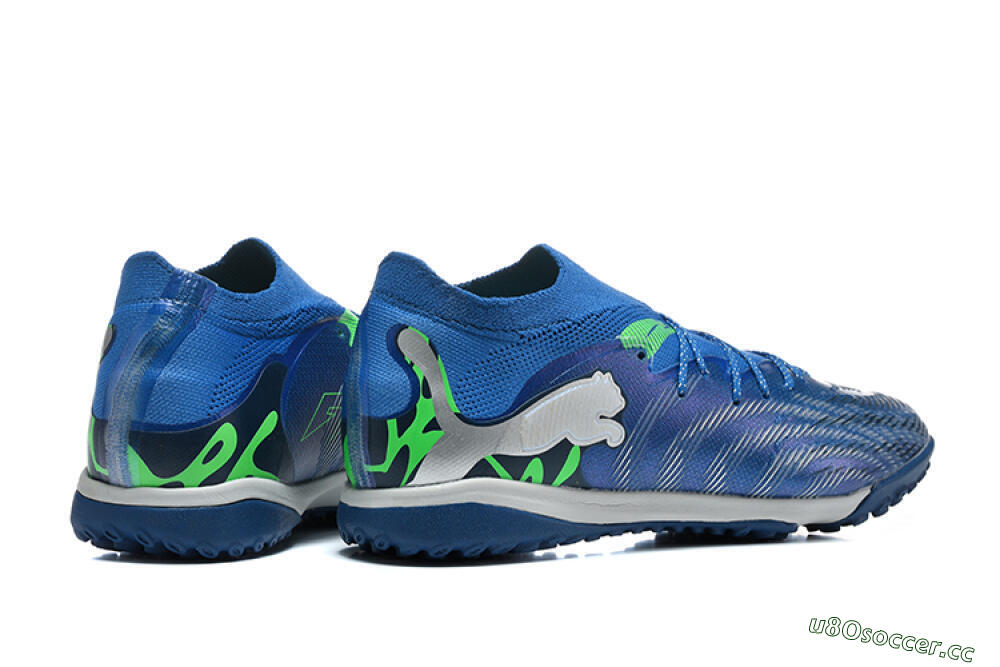 Men's Puma Future 8 Ultimate TF Artificial Turf Low-Tops Football Shoes - Blue/Electric Blue/Frosty Green 9