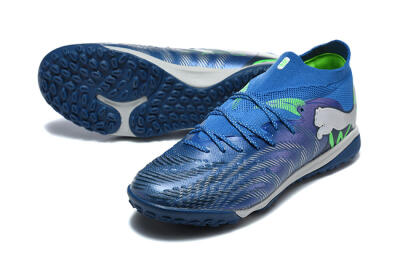 Men's Puma Future 8 Ultimate TF Artificial Turf Low-Tops Football Shoes - Blue/Electric Blue/Frosty Green