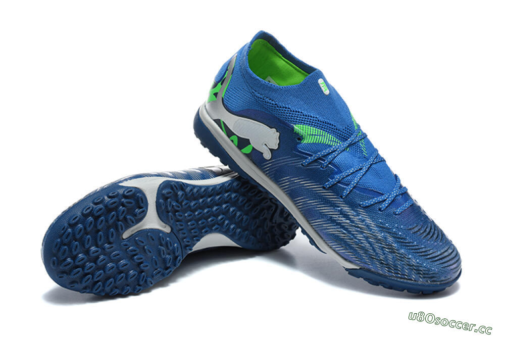 Men's Puma Future 8 Ultimate TF Artificial Turf Low-Tops Football Shoes - Blue/Electric Blue/Frosty Green 4