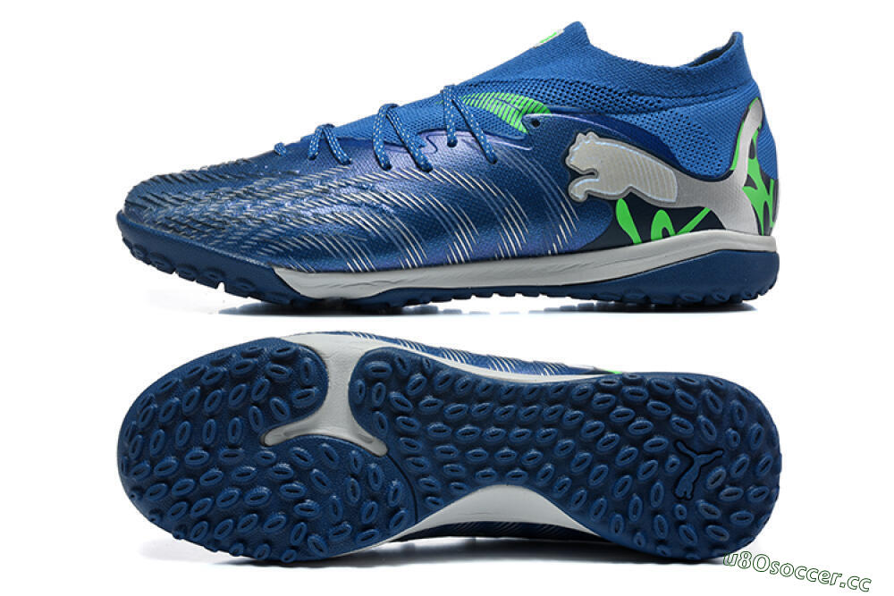 Men's Puma Future 8 Ultimate TF Artificial Turf Low-Tops Football Shoes - Blue/Electric Blue/Frosty Green 1