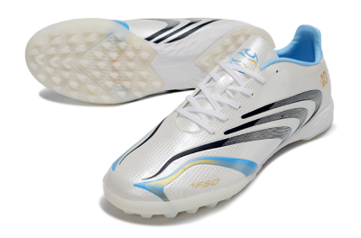 Unisex Adidas F50 Tunit Elite TF Artificial Turf Low-Tops Football Shoes - White/Sky Blue/Black