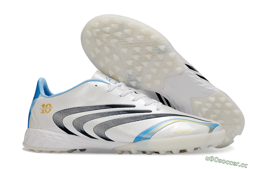 Unisex Adidas F50 Tunit Elite TF Artificial Turf Low-Tops Football Shoes - White/Sky Blue/Black 2