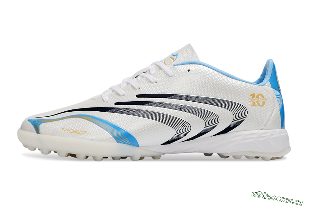 Unisex Adidas F50 Tunit Elite TF Artificial Turf Low-Tops Football Shoes - White/Sky Blue/Black 0