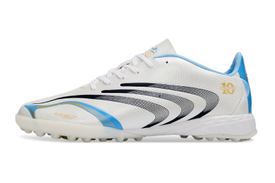 Unisex Adidas F50 Tunit Elite TF Artificial Turf Low-Tops Football Shoes - White/Sky Blue/Black