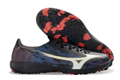 Men's Mizuno Alpha 3 Elite TF Artificial Turf Low-Tops Football Shoes - Black/Electric Blue/Crimson Red