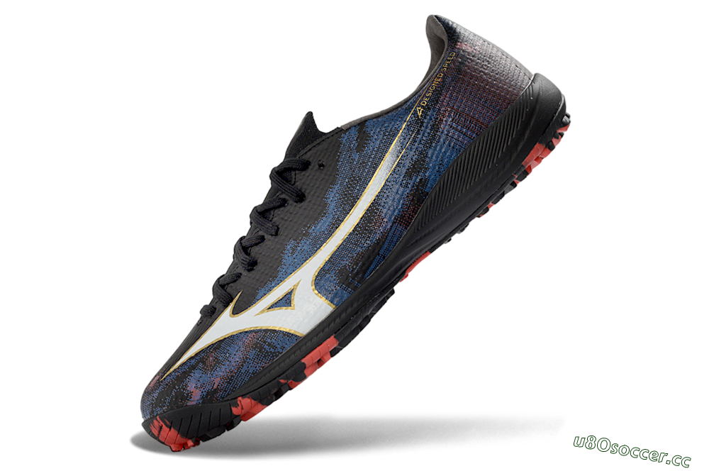Men's Mizuno Alpha 3 Elite TF Artificial Turf Low-Tops Football Shoes - Black/Electric Blue/Crimson Red 5