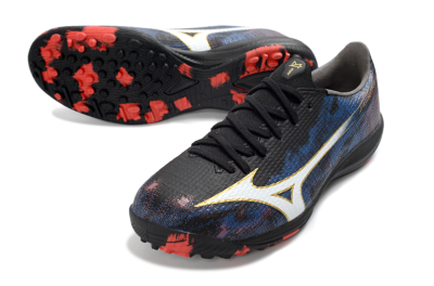 Men's Mizuno Alpha 3 Elite TF Artificial Turf Low-Tops Football Shoes - Black/Electric Blue/Crimson Red