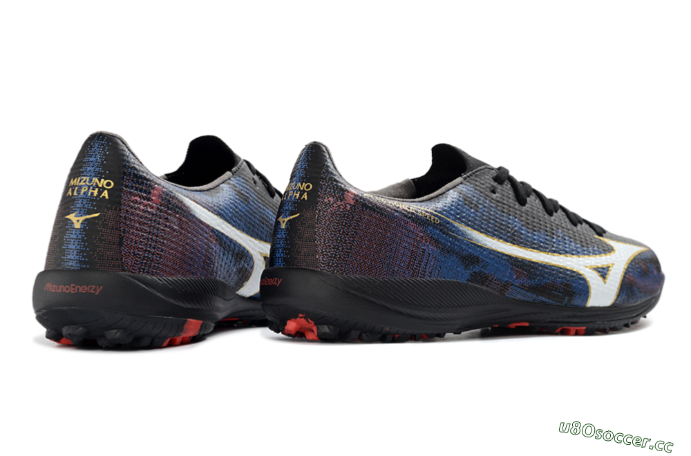 Men's Mizuno Alpha 3 Elite TF Artificial Turf Low-Tops Football Shoes - Black/Electric Blue/Crimson Red 6