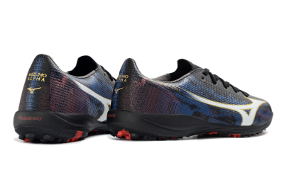 Men's Mizuno Alpha 3 Elite TF Artificial Turf Low-Tops Football Shoes - Black/Electric Blue/Crimson Red