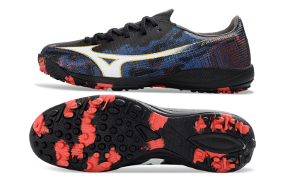 Men's Mizuno Alpha 3 Elite TF Artificial Turf Low-Tops Football Shoes - Black/Electric Blue/Crimson Red