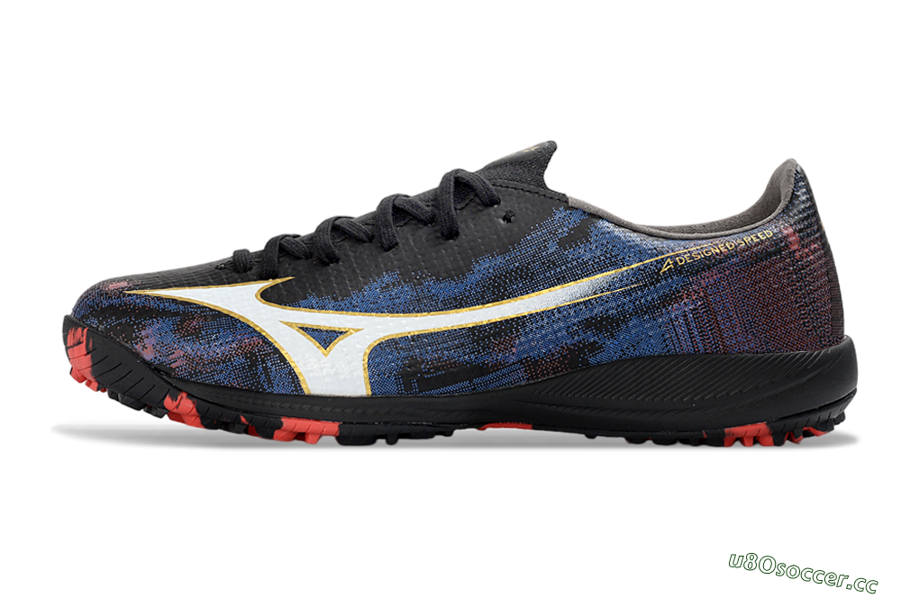 Men's Mizuno Alpha 3 Elite TF Artificial Turf Low-Tops Football Shoes - Black/Electric Blue/Crimson Red 0