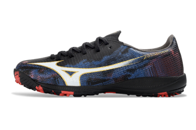 Men's Mizuno Alpha 3 Elite TF Artificial Turf Low-Tops Football Shoes - Black/Electric Blue/Crimson Red