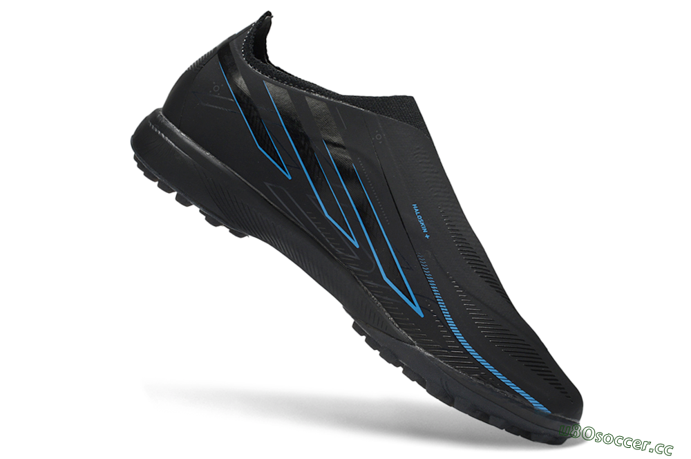 Unisex Adidas F50 Hyperfast Elite Laceless TF Artificial Turf Low-Tops Football Shoes - Black/Electric Blue/Shadow Gray 4