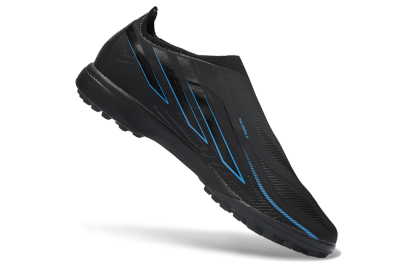 Unisex Adidas F50 Hyperfast Elite Laceless TF Artificial Turf Low-Tops Football Shoes - Black/Electric Blue/Shadow Gray