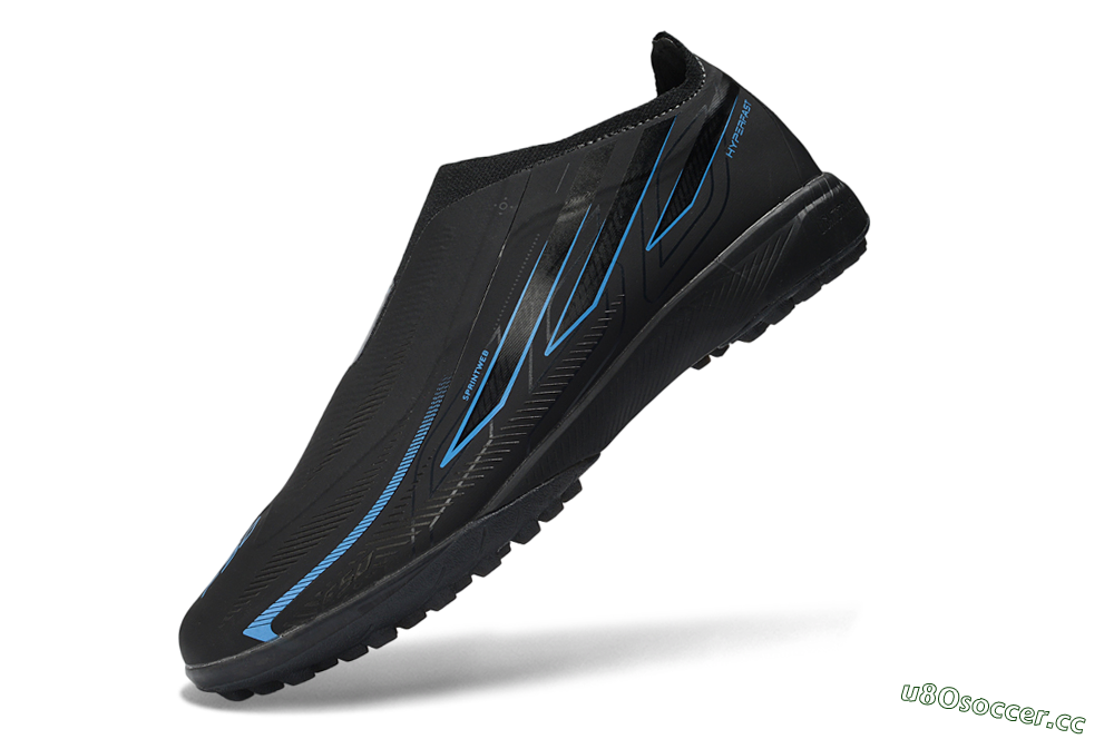 Unisex Adidas F50 Hyperfast Elite Laceless TF Artificial Turf Low-Tops Football Shoes - Black/Electric Blue/Shadow Gray 5