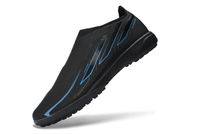 Unisex Adidas F50 Hyperfast Elite Laceless TF Artificial Turf Low-Tops Football Shoes - Black/Electric Blue/Shadow Gray