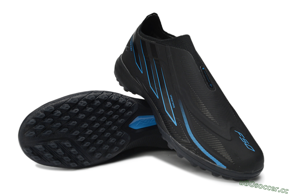 Unisex Adidas F50 Hyperfast Elite Laceless TF Artificial Turf Low-Tops Football Shoes - Black/Electric Blue/Shadow Gray 3