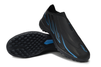 Unisex Adidas F50 Hyperfast Elite Laceless TF Artificial Turf Low-Tops Football Shoes - Black/Electric Blue/Shadow Gray