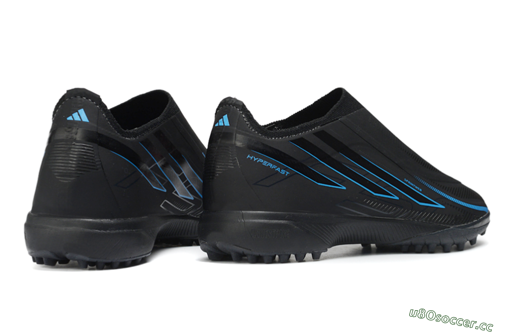 Unisex Adidas F50 Hyperfast Elite Laceless TF Artificial Turf Low-Tops Football Shoes - Black/Electric Blue/Shadow Gray 6