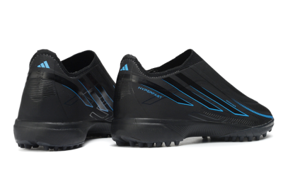 Unisex Adidas F50 Hyperfast Elite Laceless TF Artificial Turf Low-Tops Football Shoes - Black/Electric Blue/Shadow Gray