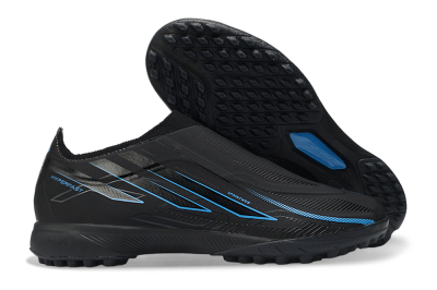 Unisex Adidas F50 Hyperfast Elite Laceless TF Artificial Turf Low-Tops Football Shoes - Black/Electric Blue/Shadow Gray