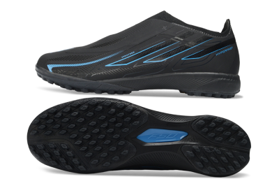 Unisex Adidas F50 Hyperfast Elite Laceless TF Artificial Turf Low-Tops Football Shoes - Black/Electric Blue/Shadow Gray