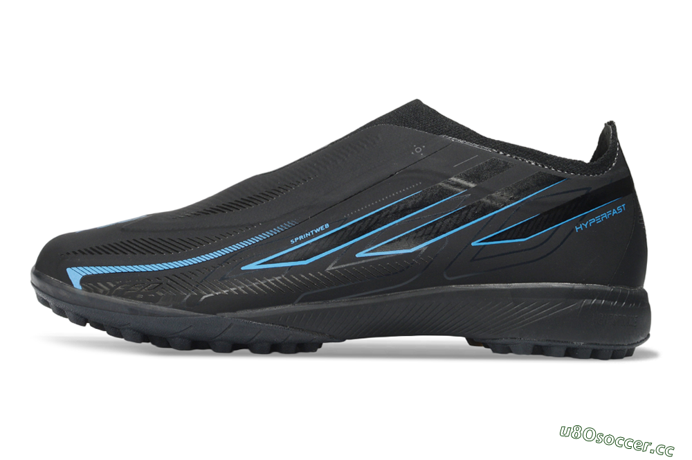 Unisex Adidas F50 Hyperfast Elite Laceless TF Artificial Turf Low-Tops Football Shoes - Black/Electric Blue/Shadow Gray 0