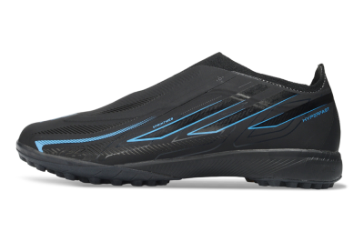 Unisex Adidas F50 Hyperfast Elite Laceless TF Artificial Turf Low-Tops Football Shoes - Black/Electric Blue/Shadow Gray