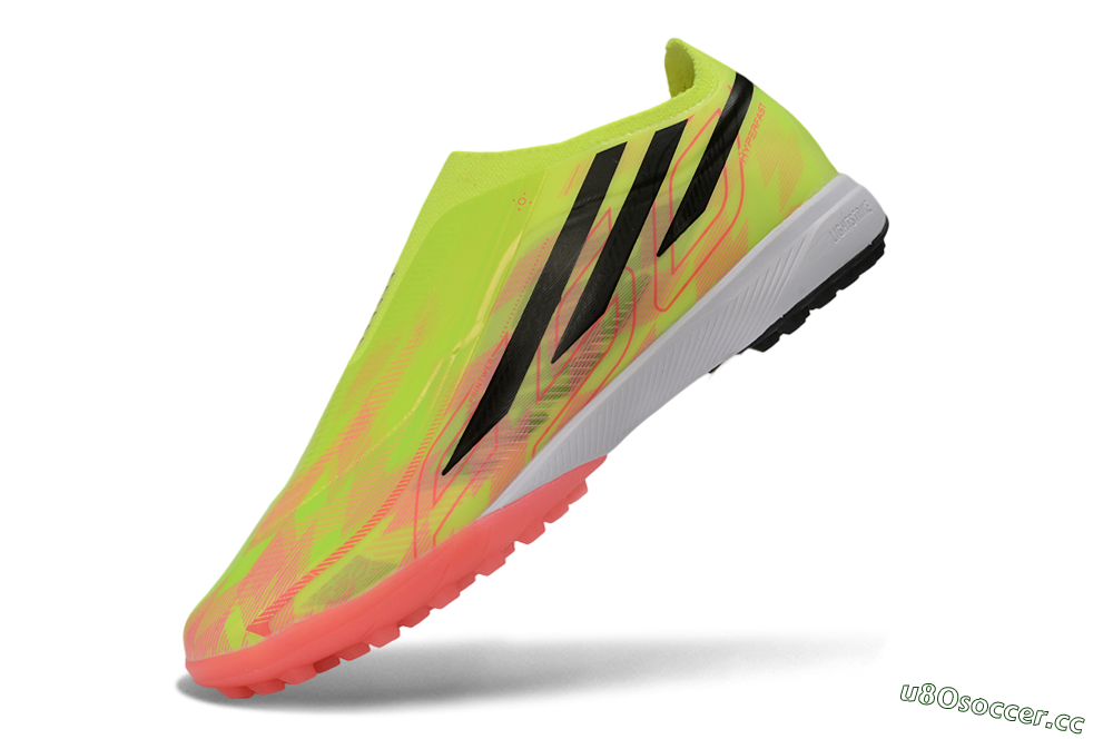 Unisex Adidas F50 Hyperfast Elite Laceless TF Artificial Turf Low-Tops Football Shoes - Yellow/Neon Green/Radiant Pink 5
