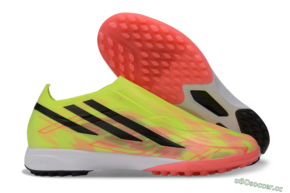 Unisex Adidas F50 Hyperfast Elite Laceless TF Artificial Turf Low-Tops Football Shoes - Yellow/Neon Green/Radiant Pink 2