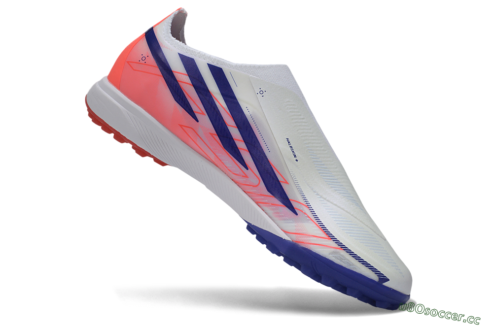 Unisex Adidas F50 Hyperfast Elite Laceless TF Artificial Turf Low-Tops Football Shoes - White/Vibrant Coral/Deep Blue 4