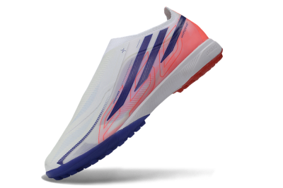 Unisex Adidas F50 Hyperfast Elite Laceless TF Artificial Turf Low-Tops Football Shoes - White/Vibrant Coral/Deep Blue