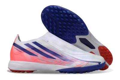 Unisex Adidas F50 Hyperfast Elite Laceless TF Artificial Turf Low-Tops Football Shoes - White/Vibrant Coral/Deep Blue