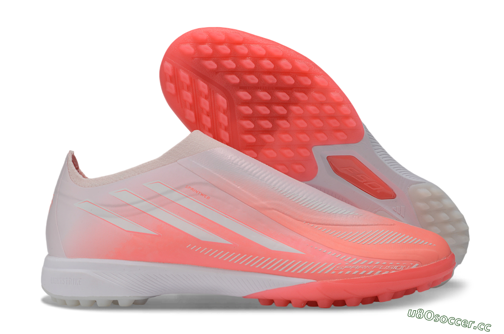 Unisex Adidas F50 Hyperfast Elite Laceless TF Artificial Turf Low-Tops Football Shoes - Pink/Coral Burst/Soft Glow 2