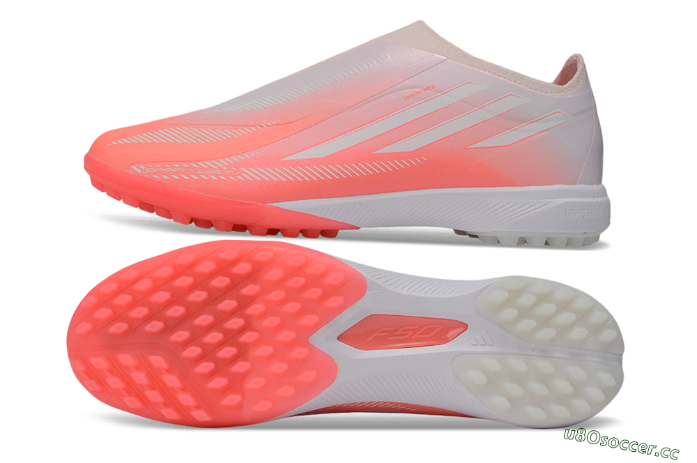 Unisex Adidas F50 Hyperfast Elite Laceless TF Artificial Turf Low-Tops Football Shoes - Pink/Coral Burst/Soft Glow 1