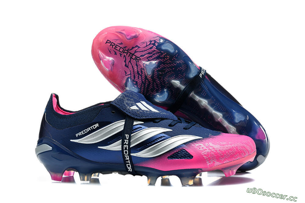 Men's Adidas Predator 26 Elite Fold-Over Tongue FG Firm Ground Low-Tops Football Boots - Blue/Midnight Navy/Lucid Pink 2