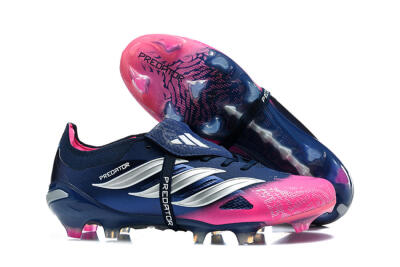 Men's Adidas Predator 26 Elite Fold-Over Tongue FG Firm Ground Low-Tops Football Boots - Blue/Midnight Navy/Lucid Pink