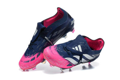 Men's Adidas Predator 26 Elite Fold-Over Tongue FG Firm Ground Low-Tops Football Boots - Blue/Midnight Navy/Lucid Pink