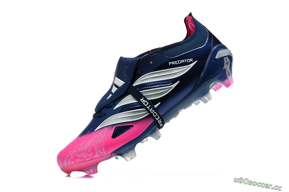 Men's Adidas Predator 26 Elite Fold-Over Tongue FG Firm Ground Low-Tops Football Boots - Blue/Midnight Navy/Lucid Pink 8