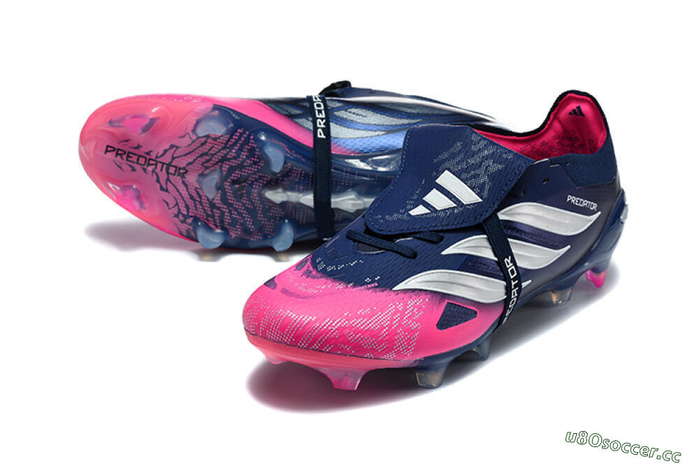 Men's Adidas Predator 26 Elite Fold-Over Tongue FG Firm Ground Low-Tops Football Boots - Blue/Midnight Navy/Lucid Pink 3
