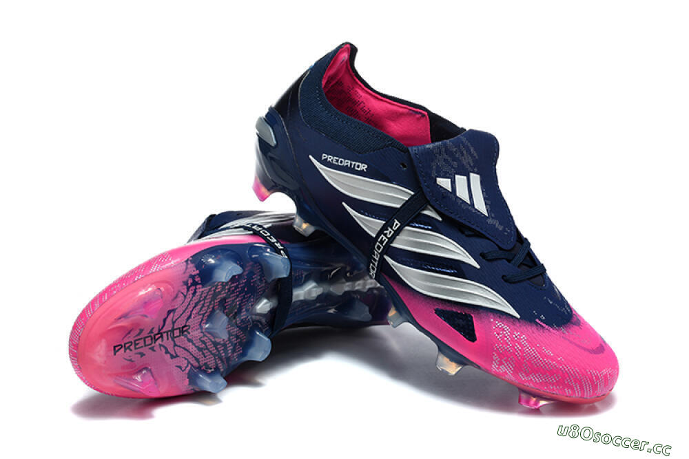 Men's Adidas Predator 26 Elite Fold-Over Tongue FG Firm Ground Low-Tops Football Boots - Blue/Midnight Navy/Lucid Pink 4