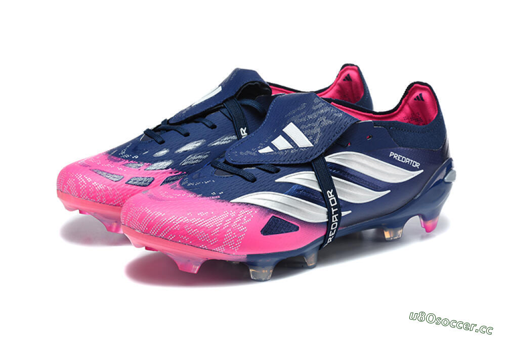 Men's Adidas Predator 26 Elite Fold-Over Tongue FG Firm Ground Low-Tops Football Boots - Blue/Midnight Navy/Lucid Pink 5