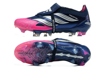 Men's Adidas Predator 26 Elite Fold-Over Tongue FG Firm Ground Low-Tops Football Boots - Blue/Midnight Navy/Lucid Pink