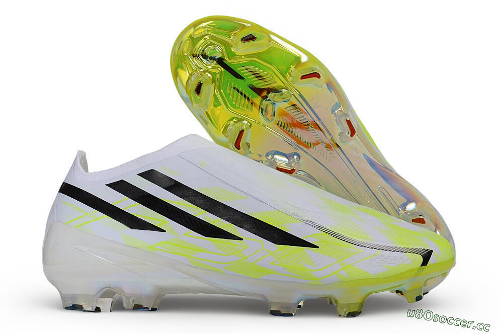 Unisex Adidas F50 Hyperfast Elite Laceless FG Firm Ground Low-Tops Football Boots - White/White/Lucid Lemon 2